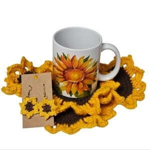 Sunflower Gift Set - Mug, Set Of 4 Coasters, Earrings